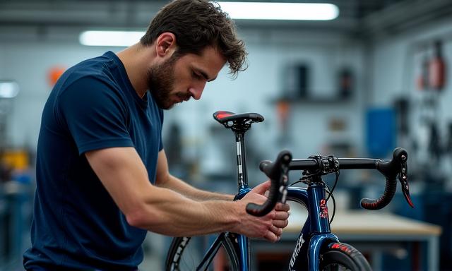 Meccanico di biciclette al lavoro nell'officina di Roma