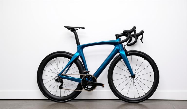 Bicicletta da corsa personalizzata in carbonio con finitura blu elettrico